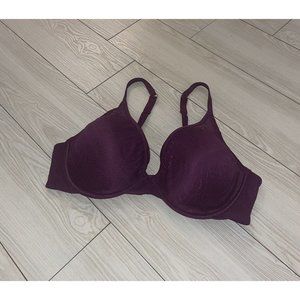 Third Love Everyday Lace Plunge Bra Lined Underwire Womens 40C Purple